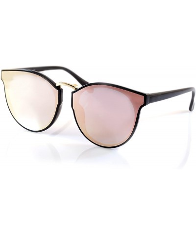 Wayfarer Horn Rimmed Gradient Mirror Lens Cat-Eye Round Couple Sunglasses A197 - Black/ Pink Rv - CV18EL8YDRU $11.20
