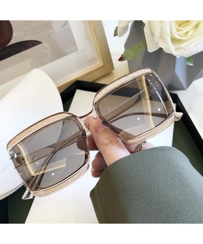 Oversized Shiny Frame Polarized Oversized Sunglasses for Women Thin Face Shades - Tea - CH1906DLSEI $12.74