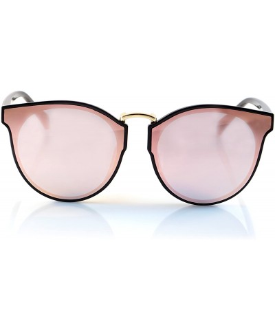 Wayfarer Horn Rimmed Gradient Mirror Lens Cat-Eye Round Couple Sunglasses A197 - Black/ Pink Rv - CV18EL8YDRU $11.20