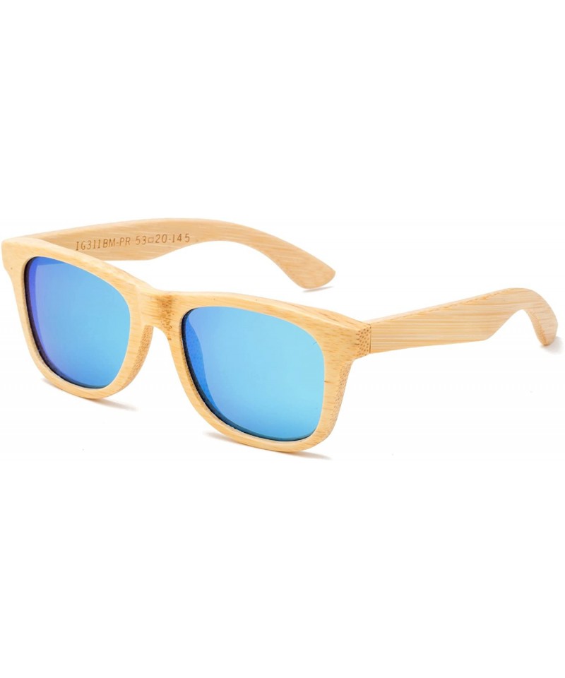 Wayfarer Arcana" Genuine Handmade Bamboo Sunglasses Anti-Glare Polarized Wooden Spring Hinges - Light Blue Bamboo - CT17XWMAD...