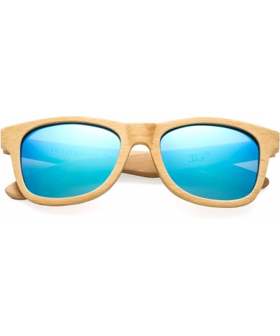 Wayfarer Arcana" Genuine Handmade Bamboo Sunglasses Anti-Glare Polarized Wooden Spring Hinges - Light Blue Bamboo - CT17XWMAD...