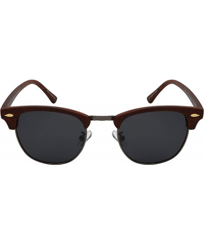 Rimless Semi-Rimless Polarized Sunglasses for Men Women Driving Fishing Hiking 100% UV Protection Faux Wood Print Frame - C51...