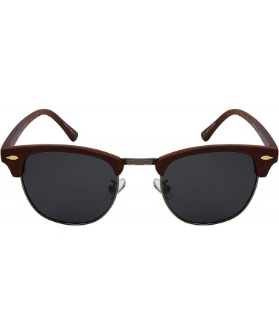 Rimless Semi-Rimless Polarized Sunglasses for Men Women Driving Fishing Hiking 100% UV Protection Faux Wood Print Frame - C51...