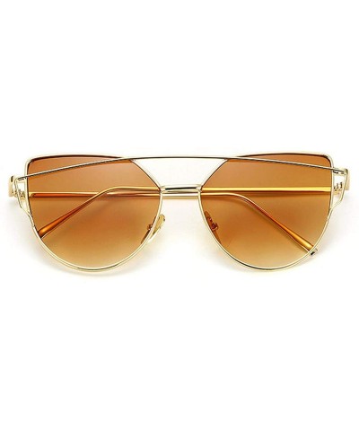 Oval Cat Eye Sunglasses Women Vintage Metal Reflective Glasses Mirror Retro Oculos De Sol Gafas - Gold Tea - CM199CG8X69 $56.50