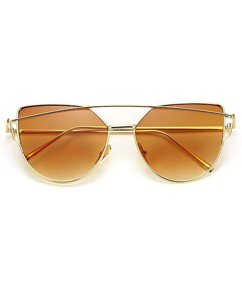 Oval Cat Eye Sunglasses Women Vintage Metal Reflective Glasses Mirror Retro Oculos De Sol Gafas - Gold Tea - CM199CG8X69 $28.92