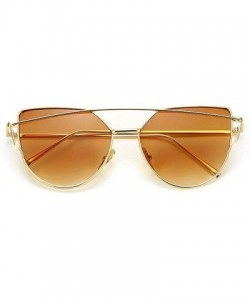 Oval Cat Eye Sunglasses Women Vintage Metal Reflective Glasses Mirror Retro Oculos De Sol Gafas - Gold Tea - CM199CG8X69 $28.92