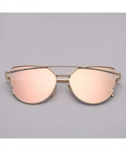 Oval Cat Eye Sunglasses Women Vintage Metal Reflective Glasses Mirror Retro Oculos De Sol Gafas - Gold Tea - CM199CG8X69 $28.92