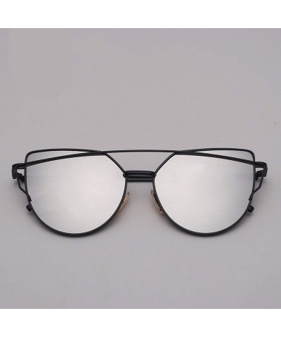 Oval Cat Eye Sunglasses Women Vintage Metal Reflective Glasses Mirror Retro Oculos De Sol Gafas - Gold Tea - CM199CG8X69 $28.92