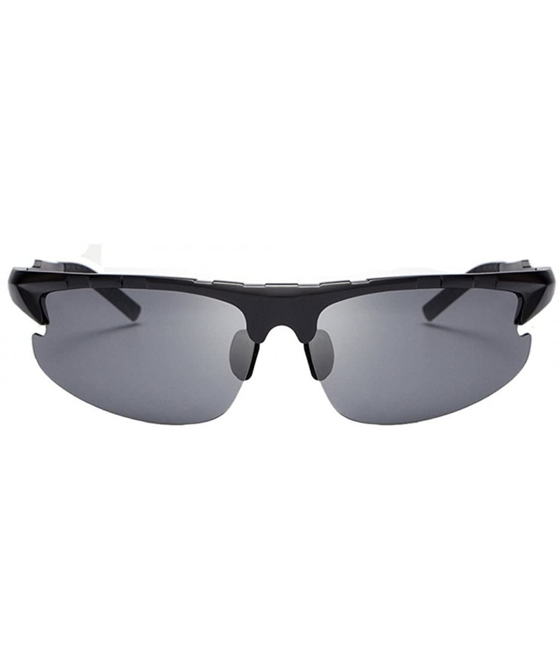 Square Retro Sunglasses Black Polarized Sunglasses for Men - Black Frame Grey Lens - CY188CYKEC3 $50.29