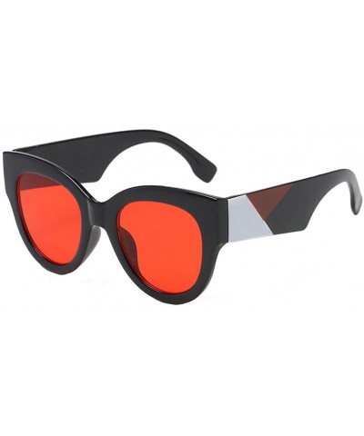Semi-rimless Women Fashion Unisex Oval Shades Patchwork Sunglasses Integrated UV Glasses - Red - CX18EOYNLKU $8.90