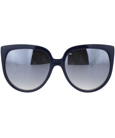 Cat Eye Womens Oversized Boyfriend Style Plastic Retro Horn Sunglasses - Navy Silver Mirror - CE18QWE27D8 $23.78