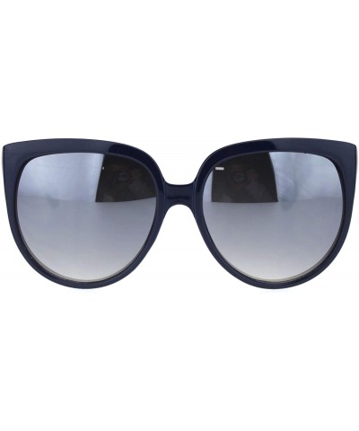 Cat Eye Womens Oversized Boyfriend Style Plastic Retro Horn Sunglasses - Navy Silver Mirror - CE18QWE27D8 $12.50