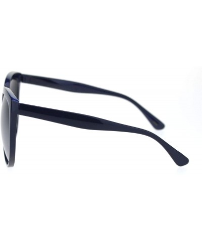 Cat Eye Womens Oversized Boyfriend Style Plastic Retro Horn Sunglasses - Navy Silver Mirror - CE18QWE27D8 $12.50