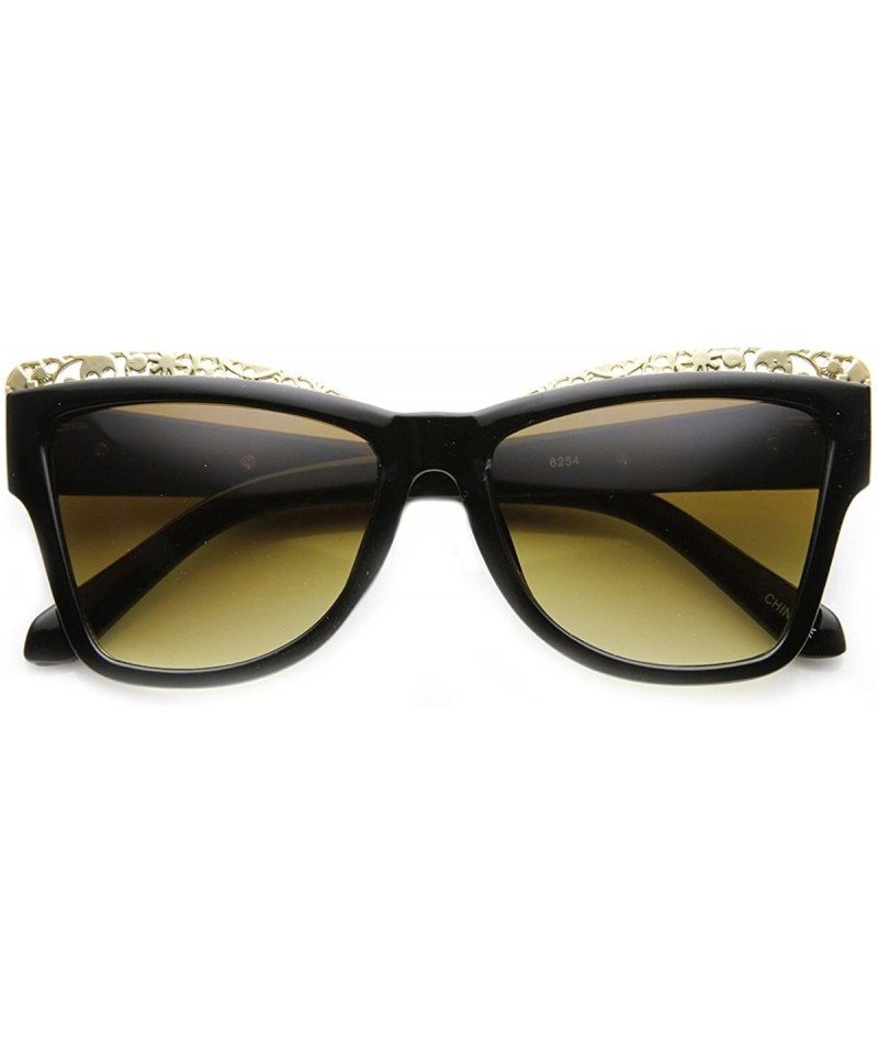 Cat Eye High Fashion Chic Metal Cut-Out Artwork Women's Cat Eye Sunglasses - Black-gold Amber - CD11XWW5DYD $9.26