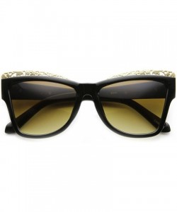 Cat Eye High Fashion Chic Metal Cut-Out Artwork Women's Cat Eye Sunglasses - Black-gold Amber - CD11XWW5DYD $9.26
