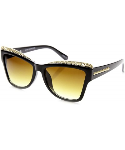 Cat Eye High Fashion Chic Metal Cut-Out Artwork Women's Cat Eye Sunglasses - Black-gold Amber - CD11XWW5DYD $9.26