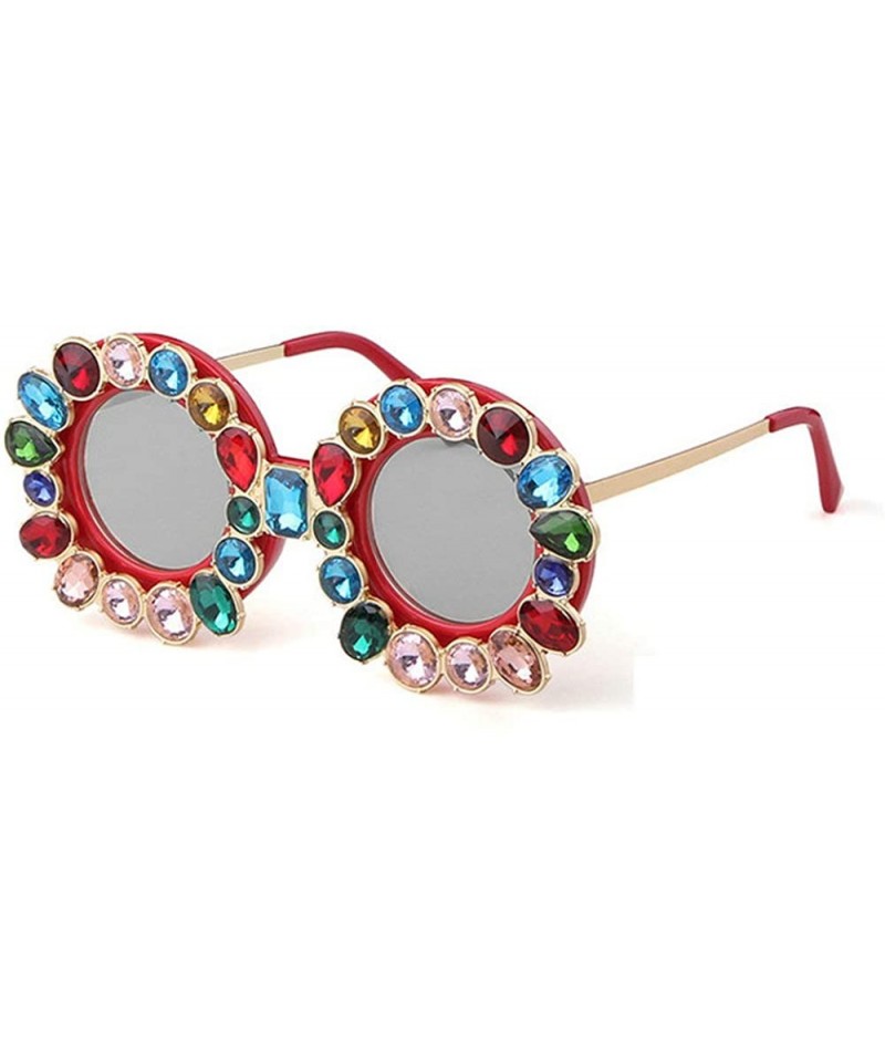 Round Fashion Designer Rhinestone Sunglasses Vintage - Red&silver - C418NZELYO2 $17.59