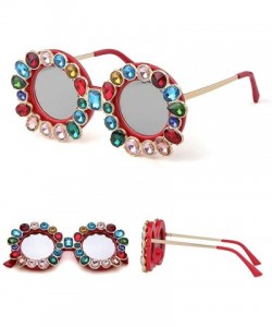 Round Fashion Designer Rhinestone Sunglasses Vintage - Red&silver - C418NZELYO2 $17.59