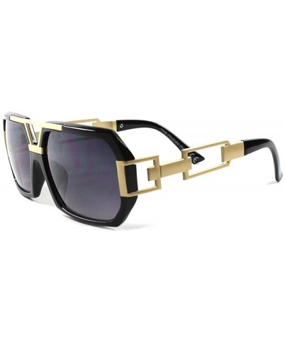 Square Vintage Retro Look Rich Millionaire Swag Hip Hop Rapper DJ Cool Sunglasses - Black & Gold - C0189ANQN38 $50.05