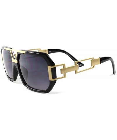 Square Vintage Retro Look Rich Millionaire Swag Hip Hop Rapper DJ Cool Sunglasses - Black & Gold - C0189ANQN38 $33.82