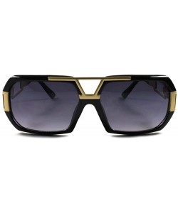 Square Vintage Retro Look Rich Millionaire Swag Hip Hop Rapper DJ Cool Sunglasses - Black & Gold - C0189ANQN38 $33.82