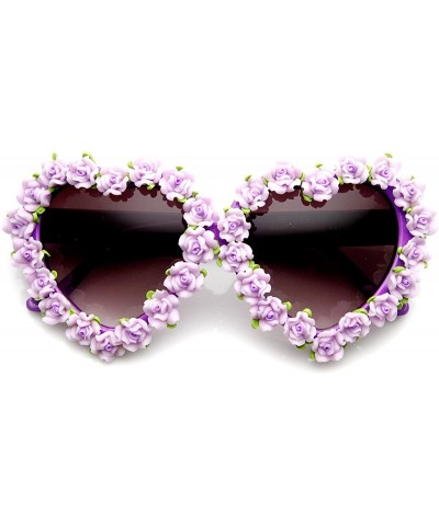 Oversized Flower Adorned Heart Shape Womens Oversize Sunglasses (Purple) - CC11J1RWZIP $20.73