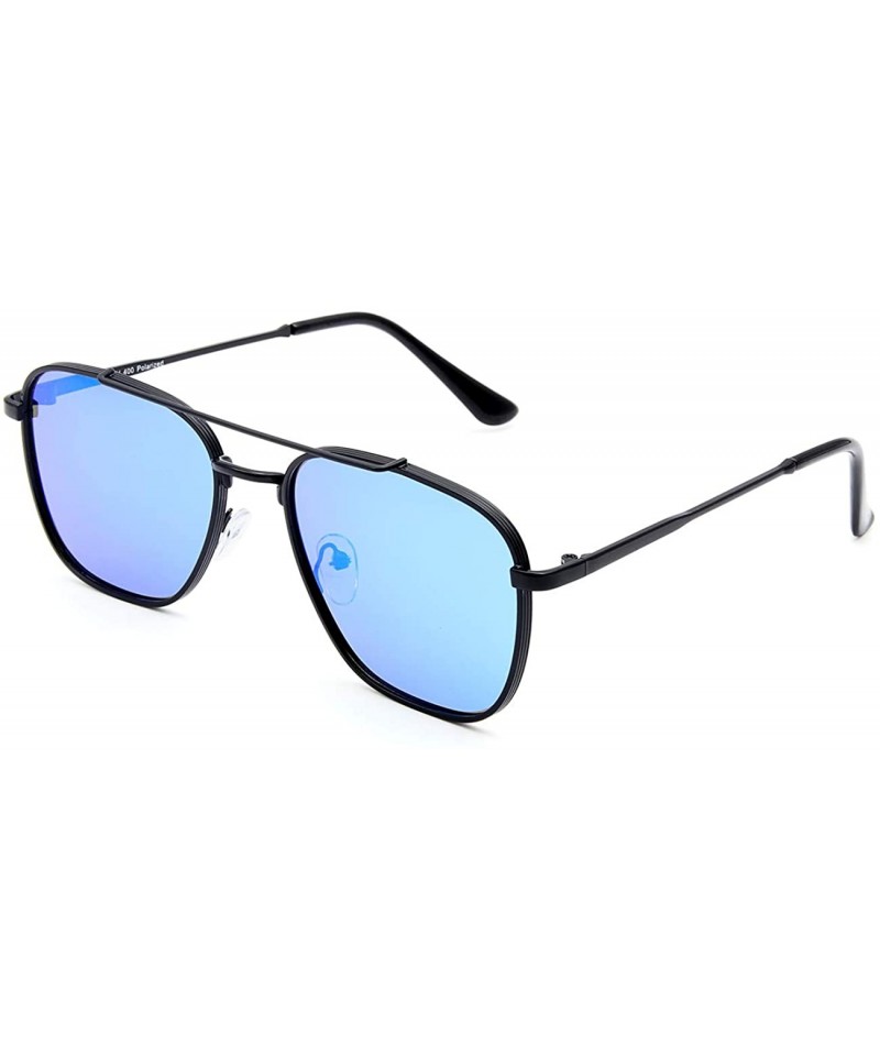 Aviator Square Aviator Polarized Sunglasses for Men Women Fashion Laminated Mirrored Retro Sun Glasses - Laminated Blue - CN1...