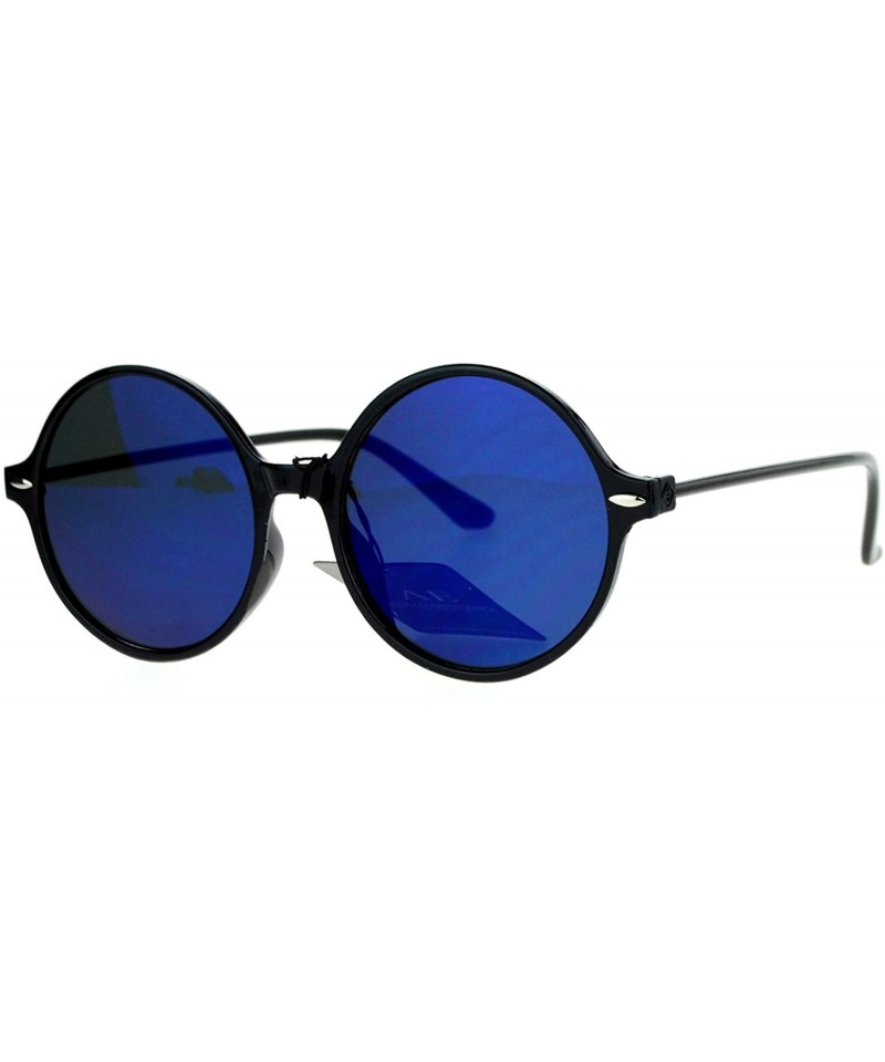 Round Womens Thin Light Weight Sunglasses Black Round Circle Frame Mirror Lens - Black - C6187K40W7K $11.35