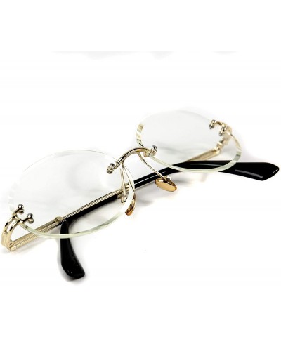 Rimless Round Cut Rimless Gold Frame Luxury Hip Hop Mens Clear Lens Glasses - CY197SX3KUC $25.43