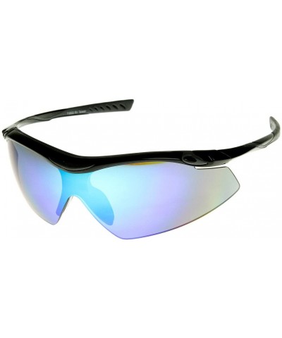 Semi-rimless Large Semi-Rimless TR-90 Flash Mirror Lens Sports Shield Sunglasses (Black) - CO11KBZXBWZ $15.17