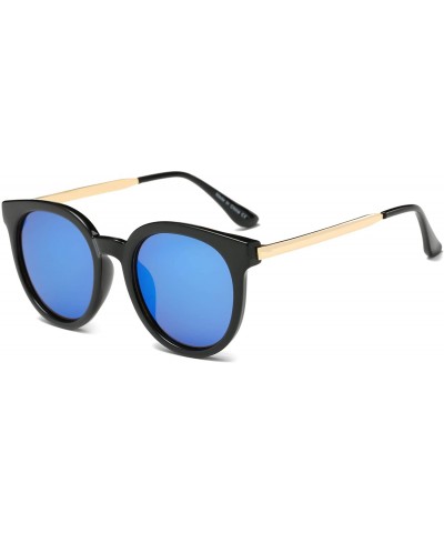 Goggle Women Retro Classic Round Cat Eye Mirrored UV Protection Fashion Sunglasses - Blue - CS18WQ6YYUW $19.53