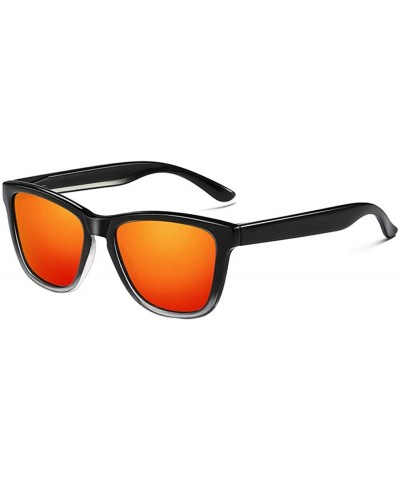 Rectangular Sunglasses Polarized Female Male Full Frame Retro Design - Black Red - CF18NW79HK5 $10.19