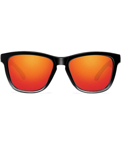 Rectangular Sunglasses Polarized Female Male Full Frame Retro Design - Black Red - CF18NW79HK5 $10.19