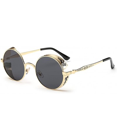 Shield Vintage Hippie Retro Metal Round Circle Frame Sunglasses CS1039 - Gold Gray - CH12NV7NK1G $28.07