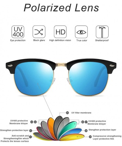 Square Mens Sunglasses Polarized Retro Classic Semi Rimless Sun Glasses for Women Vintage UV400 Protection With Case - C018T8...