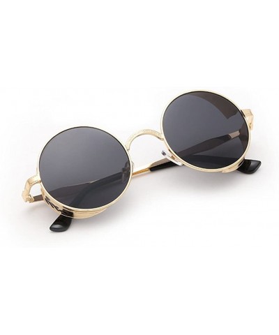 Shield Vintage Hippie Retro Metal Round Circle Frame Sunglasses CS1039 - Gold Gray - CH12NV7NK1G $11.80