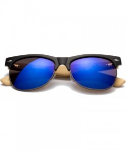 Round "Helix Flash" Vintage Design Fashion Sunglasses Real Bamboo - Black/Gunmetal/Blue - C412M1OD1MX $10.74