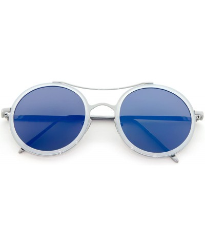 Round Round Curved Top Bar Double Color Frame Sunglasses - Blue White - CI1903W5X7T $15.93