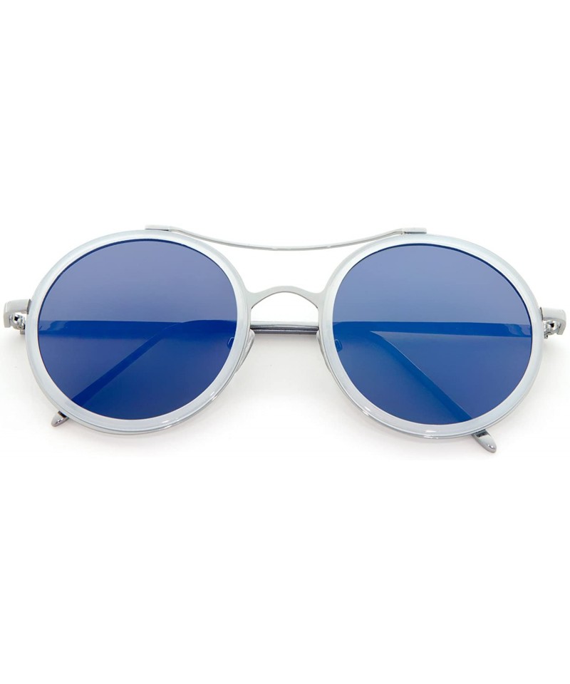 Round Round Curved Top Bar Double Color Frame Sunglasses - Blue White - CI1903W5X7T $15.93