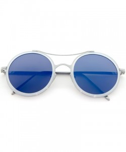 Round Round Curved Top Bar Double Color Frame Sunglasses - Blue White - CI1903W5X7T $15.93