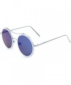 Round Round Curved Top Bar Double Color Frame Sunglasses - Blue White - CI1903W5X7T $15.93