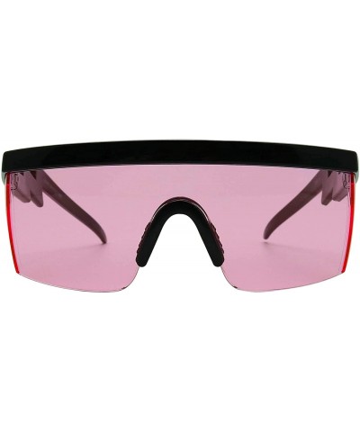 Rimless Semi Rimless Pink Translucent Lens Sports Performance Sunglasses Black Half Frame ZigZag Arms Utility Goggles - C0197...