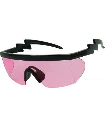 Rimless Semi Rimless Pink Translucent Lens Sports Performance Sunglasses Black Half Frame ZigZag Arms Utility Goggles - C0197...