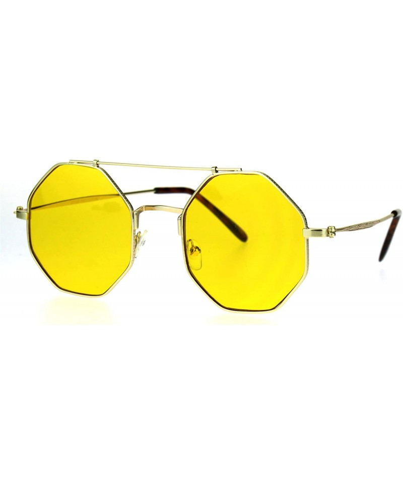 Round Octagon Shape Sunglasses Flat Top Metal Frame Colorful Shades UV 400 - Yellow - CL185Z4AYRG $8.26