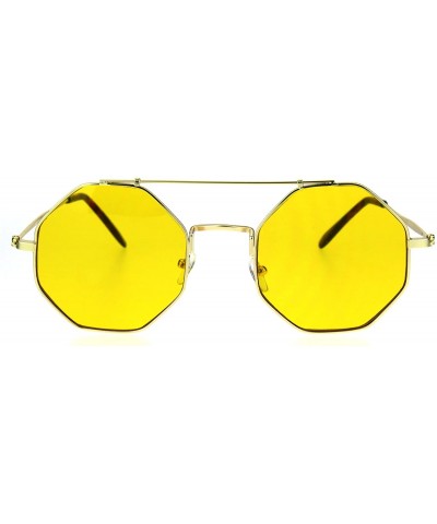 Round Octagon Shape Sunglasses Flat Top Metal Frame Colorful Shades UV 400 - Yellow - CL185Z4AYRG $8.26