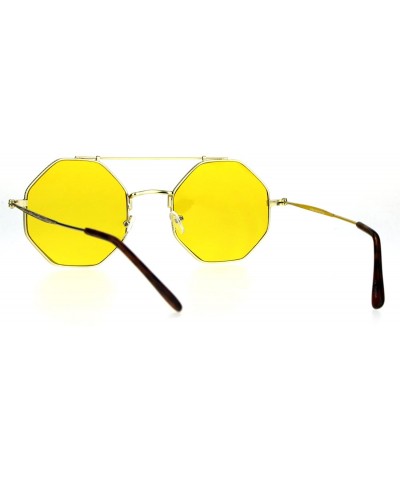 Round Octagon Shape Sunglasses Flat Top Metal Frame Colorful Shades UV 400 - Yellow - CL185Z4AYRG $8.26