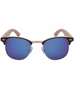 Wayfarer Wood Bamboo Optical Quality P3 Horned Rim Style Sunglasses w/Mirrored Lens 25039BMO-REV - Black/Blue Mirrored - C312...