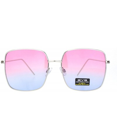 Butterfly Womens Large Rectangle Butterfly Designer Fashion Diva Sunglasses - Silver Pink Blue - CC18O39Z64O $11.30