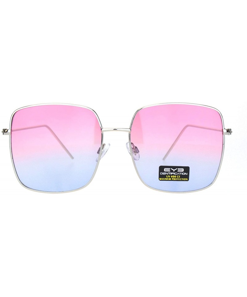 Butterfly Womens Large Rectangle Butterfly Designer Fashion Diva Sunglasses - Silver Pink Blue - CC18O39Z64O $11.30