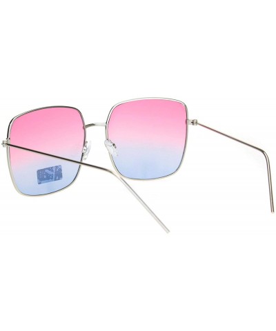 Butterfly Womens Large Rectangle Butterfly Designer Fashion Diva Sunglasses - Silver Pink Blue - CC18O39Z64O $11.30